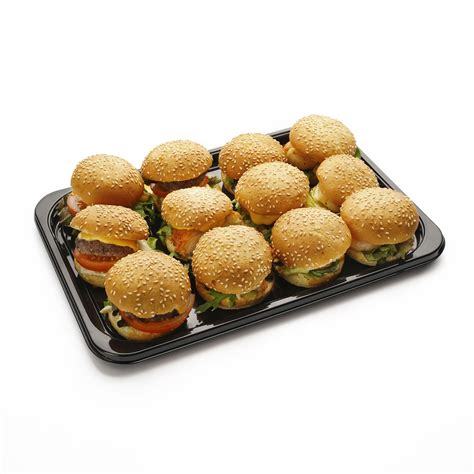 Mini burgerių asorti ant lėkštės