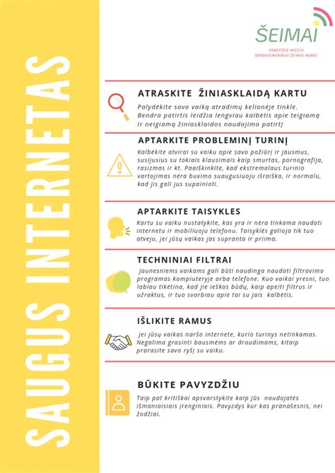 Vaikų saugumo internete patarimų infografika
