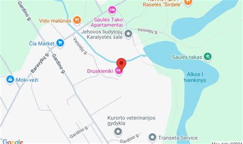 Žemėlapis su populiariausių Druskininkų restoranų lokacijomis