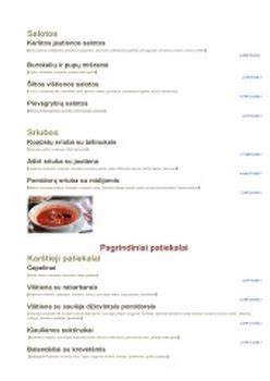 Degustacinės vakarienės meniu pavyzdys