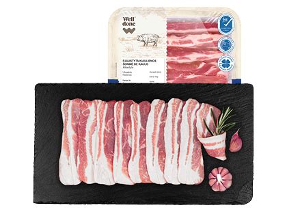 Plonai pjaustyta kiauliena keptuvėje