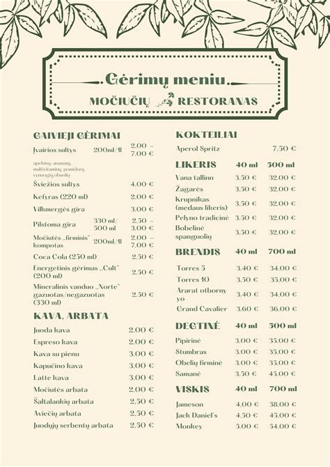 Meniu su picomis ir kitais patiekalais