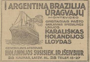 Skelbimas spaudoje, kviečiantis keliauti į Pietų Ameriką