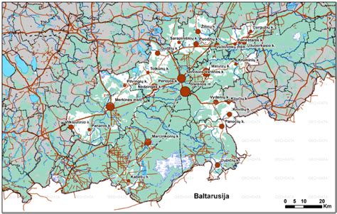 Varėnos rajono ežerų žemėlapis ir jų hidrografinis tinklas