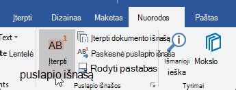 Jungčių įterpimas ir pavyzdžiai „Microsoft Word“
