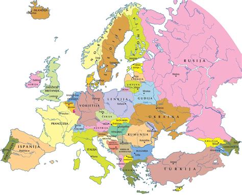 Eurovizijos žemėlapis su pažymėtomis pietų valstybėmis