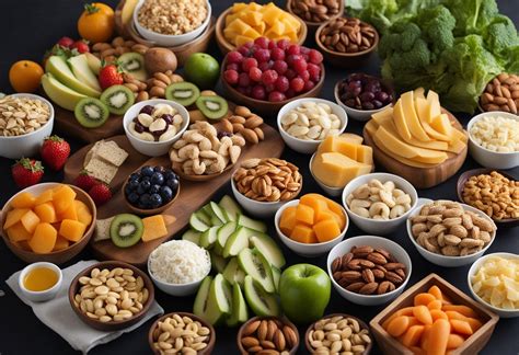 Nuotrauka su įvairiais sveikesniais užkandžiais