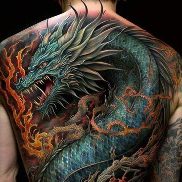 Didelė nugaros tatuiruotė: drakonas