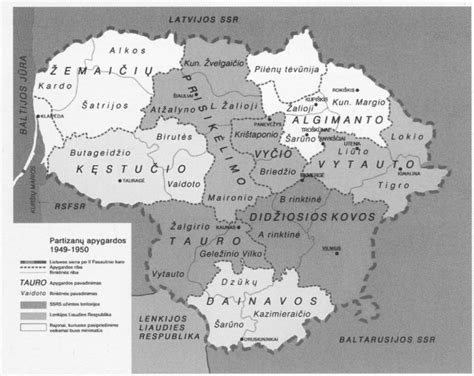 Partizanų būrių veiksmo žemėlapis Aukštaitijoje