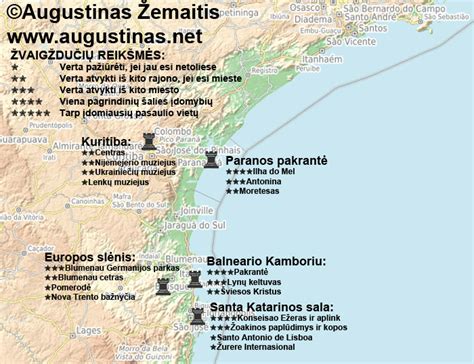 Pietų Brazilijos regiono lankytinų vietų žemėlapis