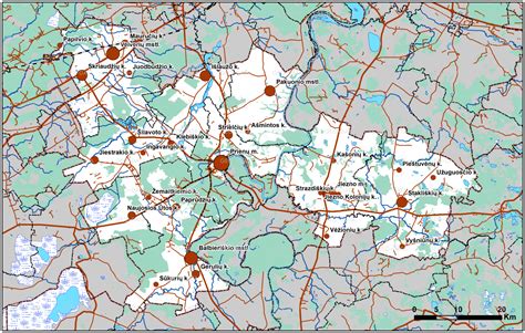 Žemėlapis su Prienų rajono dvarų lokacijomis