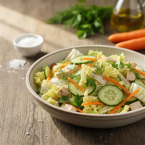 Salotų ingredientai: pekino kopūstas, vištiena, pievagrybiai