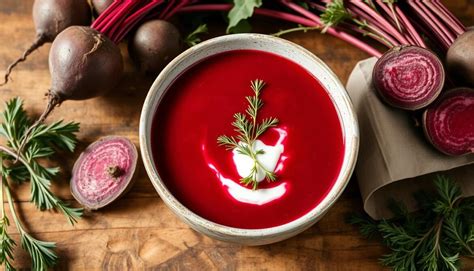 Veganiška burokėlių sriuba dubenėlyje