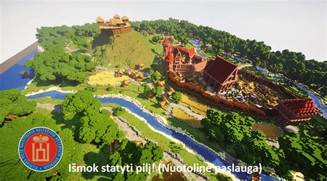 Minecraft žaidimo kadras su pastatais