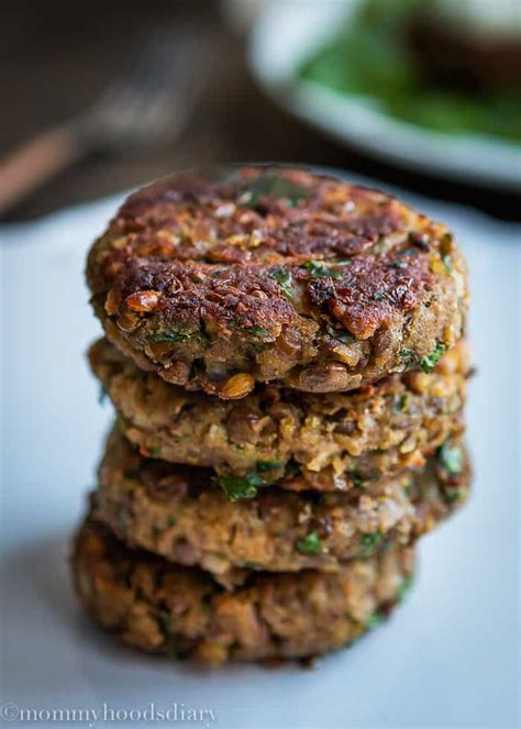Lentil and mushroom patties on a plate