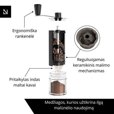 Kavos pupelių malimo rupumo nustatymų pavyzdys