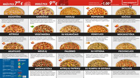 „Express Pizza“ meniu pavyzdys