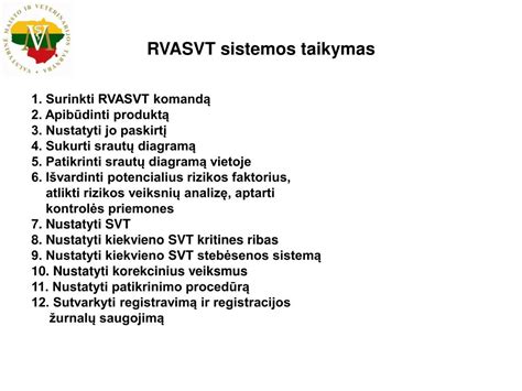 RVASVT sistemos principai
