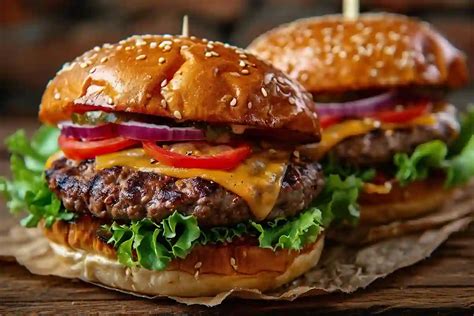 Didelis, sultingas burgeris su sūriu ir daržovėmis