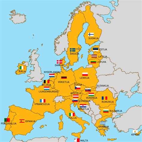 Europos Sąjungos šalių, į kurias vykdomas pristatymas, žemėlapis