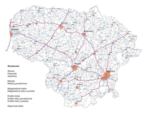 Lietuvos žemėlapis su žymomis prie didžiųjų miestų