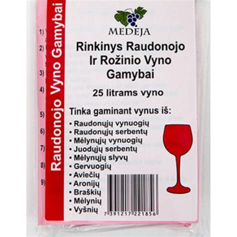 Vyno gamybos ingredientų lentelė