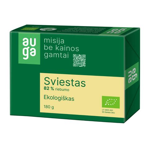 Ekologiški AUGA produktai parduotuvės lentynoje