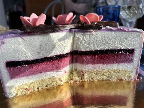 Sluoksniuotas juodųjų serbentų ir jogurto tortas