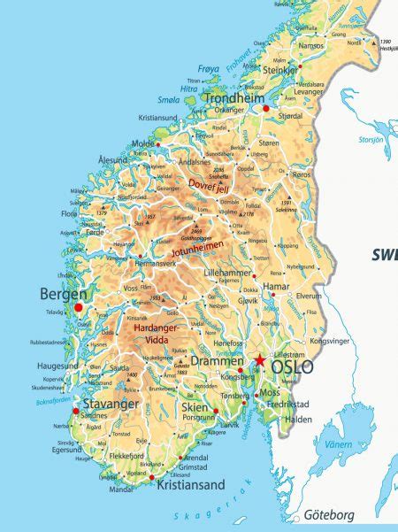 Norvegijos kelionių maršrutų žemėlapis