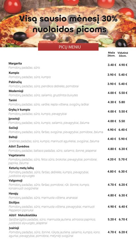 picų meniu lentelė arba infografikas
