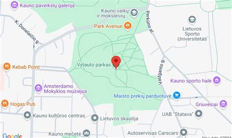 Kauno Ąžuolyno parko žemėlapis ir Perkūno namų vieta