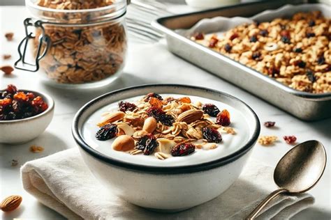 Naminė granola su džiovintais vaisiais, riešutais ir jogurtu