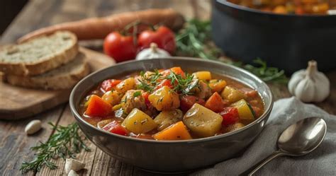 Vištienos šlaunelių, chorizo ir daržovių troškinio ingredientai