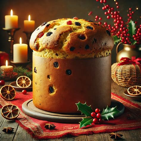 Itališkas Panettone pyragas ant šventinio stalo