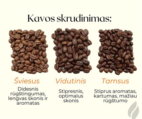 Skirtingi kavos skrudinimo laipsniai ir jų spalvos