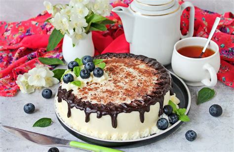 Šaltas tortas su mėlynėmis ir jogurtu