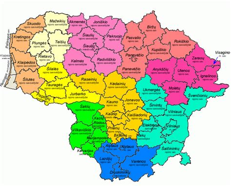 Lietuvos žemėlapis su geografiniais regionais