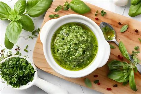 Pesto padažas su šviežiomis žolelėmis