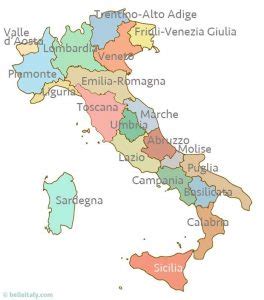 Italijos žemėlapis su makaronų regionais
