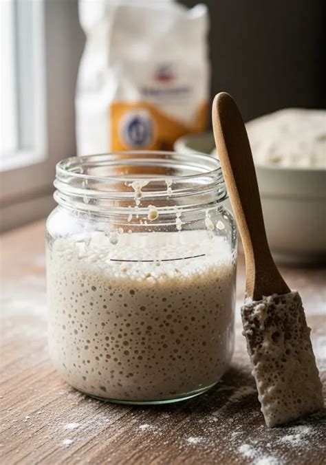 Sourdough raugas stiklainyje su burbuliukais