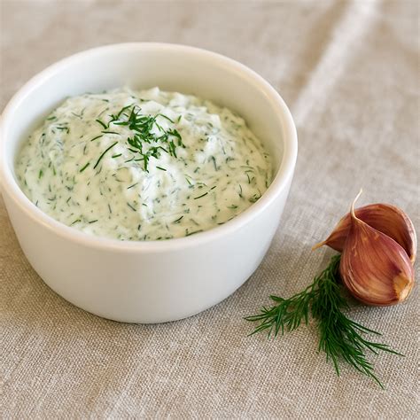Tzatziki padažas lėkštėje