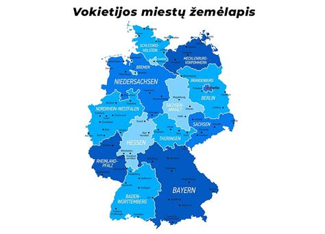 Vokietijos žemėlapis su atstumu nuo šiaurės iki pietų