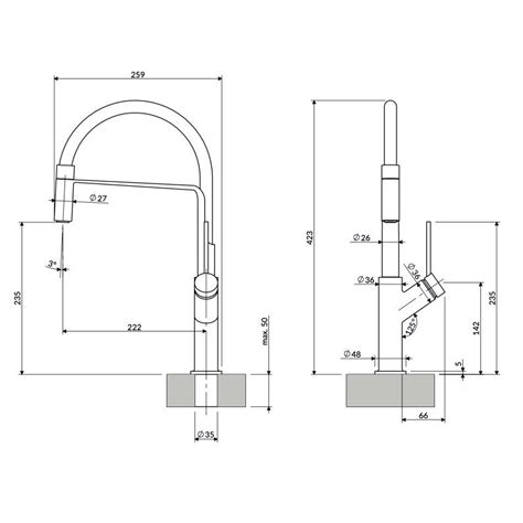 Virtuvės maišytuvo su ištraukiama galvute schema