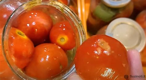 Raugintų pomidorų stiklainiai ir švieži vynuogių lapai