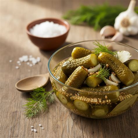 Patiekiami marinuoti agurkai su garnyru
