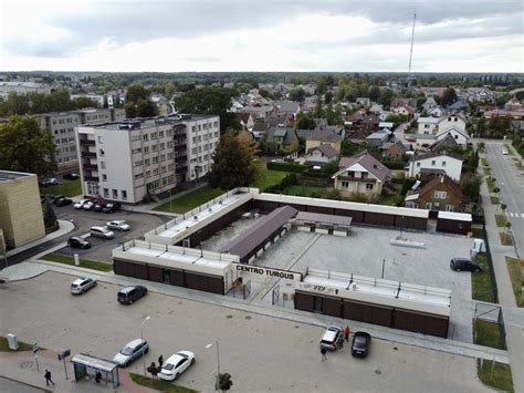 Tauragės miesto centro panorama ir turgavietės lokacija
