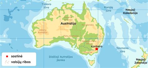 Australijos valstijų ir teritorijų žemėlapis, išskiriant Naująjį Pietų Velsą