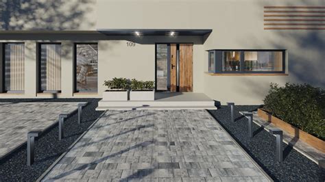 Minimalistinio stiliaus pastogė virš modernaus pastato įėjimo