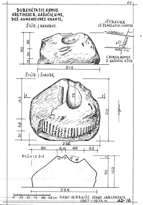 Budrių akmens su dubeniu schema ir matmenys
