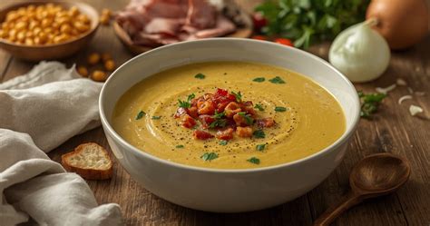 Schema su pagrindiniais žirnių sriubos ingredientais